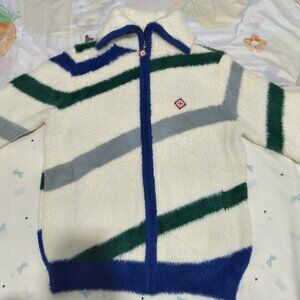 Casablanca Striped Zip-Up Wool Sweater Coat